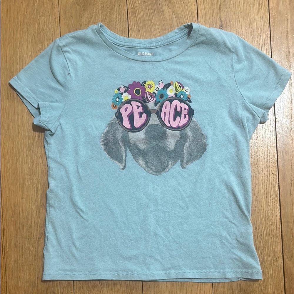 Old Navy girl 10-12 Blueish grey Graphic T-Shirt with Peace Design